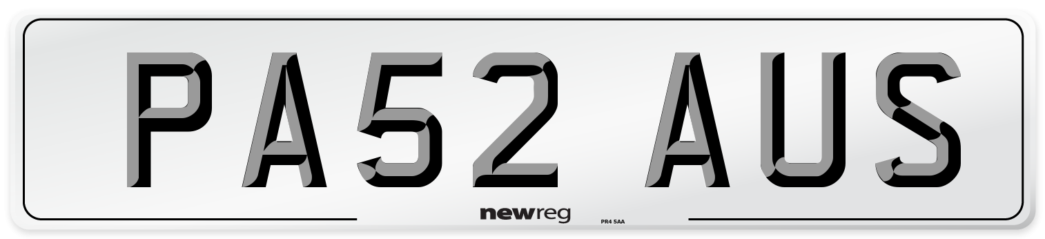 PA52 AUS Number Plate from New Reg